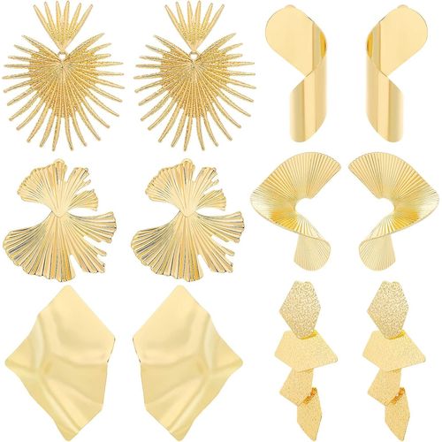 Lot De 6 Paires De Boucles D'oreilles Géométriques En Or-Boucles D'oreilles Minimalistes Pour Femmes Et Filles