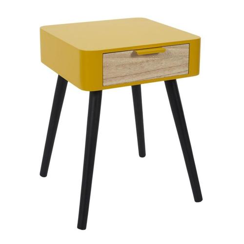 Table De Chevet 1 Tiroir "Bois" 48cm Jaune Moutarde