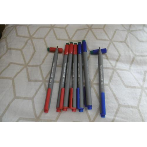 Stylos Feutre Pointe Fine Nylon Soluble À L'eau Oh Lux 524 Faber Castell Lot De 7 Bleu Et Rouge