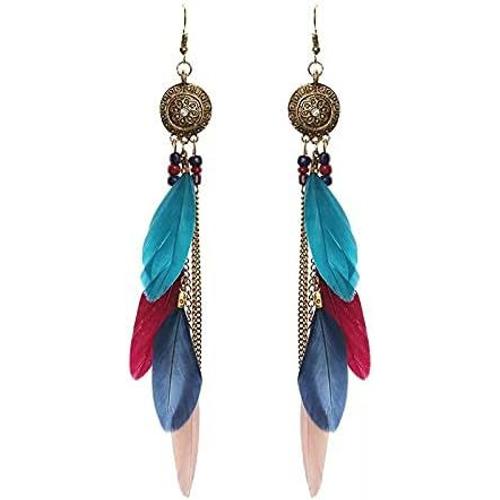 Exquises Fantaisie Boucles D'oreilles Plumes Boho Boucles D'oreilles