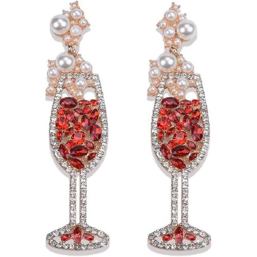 Boucles D'oreilles Verre À Vin Pour Femme, Jolies Boucles D'oreilles Vin Pour Filles, Boucles D'oreilles Pendantes Verre Vin Champagne Avec Perles Hypoallergéniques, Zircon, Non.