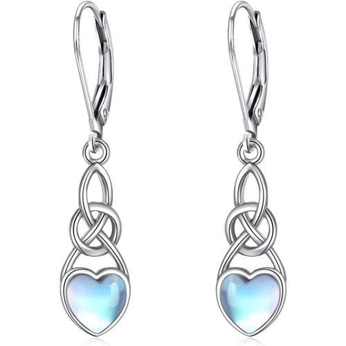 Boucles D'oreilles En Argent Sterling Pierre De Lune Irlandaise Celtique/Infinity C?Ur Boucles D'oreilles Bijoux Celtiques Cadeaux Pour Femmes Adolescentes