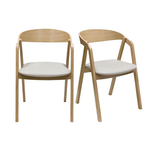 Chaises Scandinaves Empilables En Bois Clair Chêne Massif Et Tissu Beige (Lot De 2) Lova