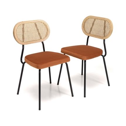 Lot De 2 Chaises 48x51x81,5 Cm En Velours Orange Et Rotin - Tiago