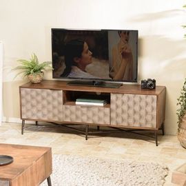 Meuble Tv 143x40x51 Cm En Manguier Marron Et Argenté - Heloiz