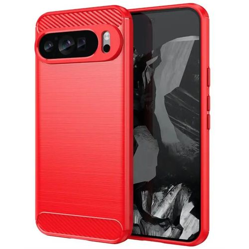 Coque Pour Google Pixel 9 Pro Xl - Housse Etui Silicone Gel Carbone + Verre Trempe - Rouge
