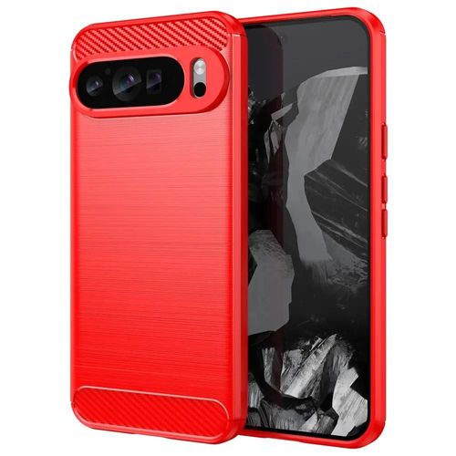 Coque Pour Google Pixel 9 Pro Xl - Housse Etui Silicone Gel Carbone + Film Ecran - Rouge