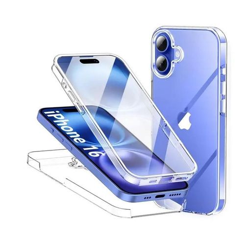 Coque Pour Apple Iphone 16 - Housse Etui Silicone Gel 360 Integrale + Verre Trempe - Transparent