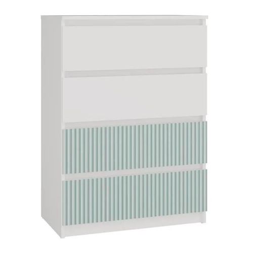 Aster T4 - Commode Moderne 4 Tiroirs - 97x70x40 - Meuble De Rangement Enfant - Blanc Et Vert