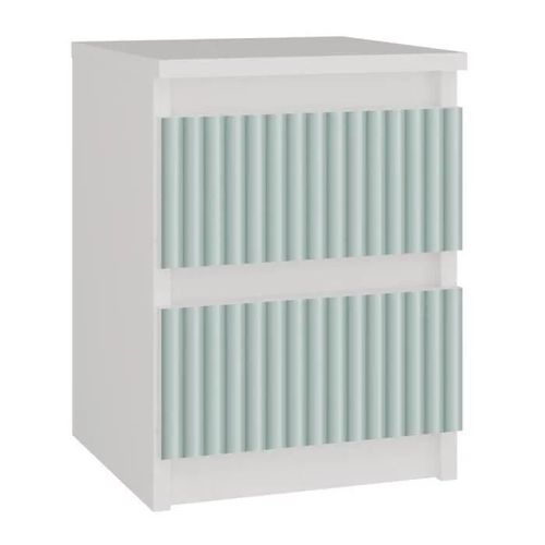Aster - Table De Chevet Style Scandinave- 30x30x40 Cm - Chevet 2 Tiroirs - Meuble De Chambre Enfant - Blanc Et Vert