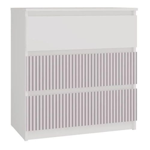Aster T3 - Commode Chambre-Bureau Pour Enfant - 70x40x77 - 3 Tiroirs - Meuble De Rangement Moderne - Blanc Et Rose