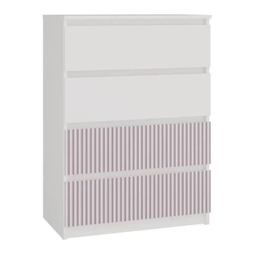 Aster T4 - Commode Moderne 4 Tiroirs - 97x70x40 - Meuble De Rangement Enfant - Blanc Et Rose