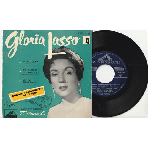 45 Ep Gloria Lasso - Orch. Franck Pourcel Malagunea - Amour, Castagnette Et Tango (Hernando Hideway) - L'étranger Au Paradis (Opérette Kismet) - Adieu , Mon Pays Pathé Egf 193 1956