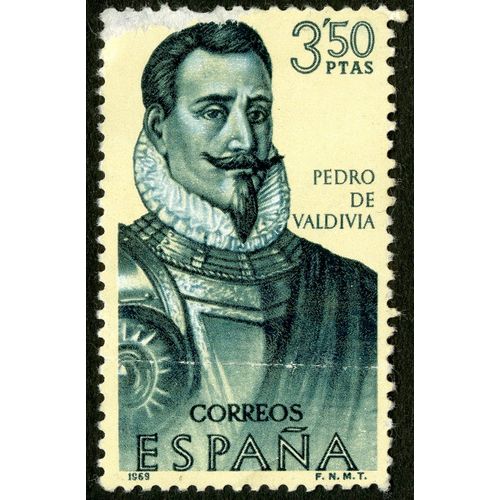 Timbre Oblitéré Espana, Correos, Pedro De Valdivia, 1969, 3.50 Ptas