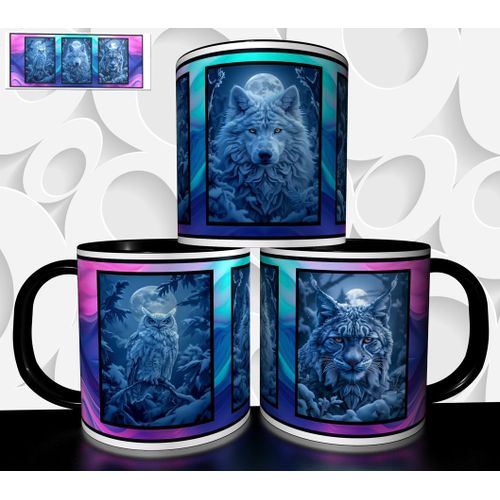 Mug Tasse À Café - Mug Animaux De La Foret Loup Lynx Hibou 2934