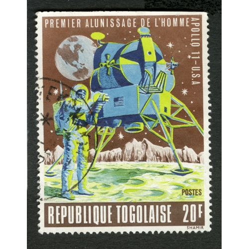 Timbre Oblitéré République Togolaise, Premier Alunissage De L'homme Apollo 11 Usa, Postes, 20 F