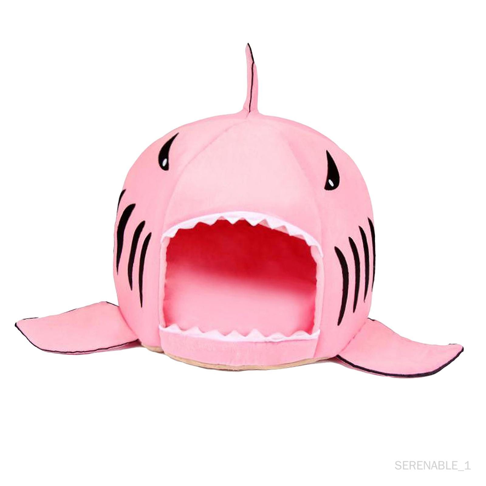 Shark Pet Maison Lavable Shark Sac De Couchage Avec Coussin Amovible Pour Moyen Taille Chats Chiens Chiots, Fond À Rose M