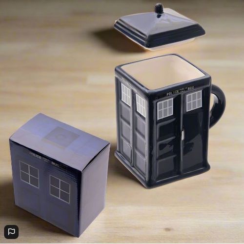 Novelty Ceramic Doctor Who Police Box Square Mug With Lid