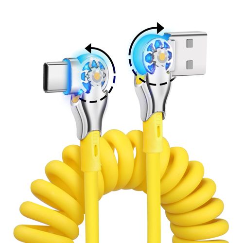 Câble USB de type C enroulé - Charge rapide - 1,8 m - 180 ° - Double câble de charge USB C rotatif flexible - Pour la maison, le bureau, la voiture (40 W)