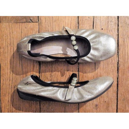 Ballerines En Cuir Argenté Et Noir- Pointure 36- Hirica