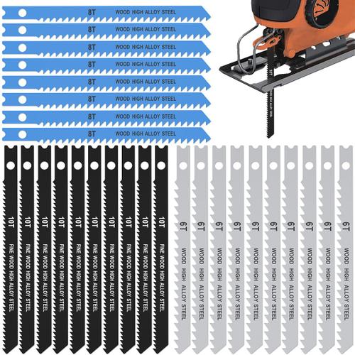 Jeu de lames de scie sauteuse 6T 8T 10T,25 pièces,en acier à haute teneur en carbone,avec tige en U tranchante,coupe rapide,outil de travail de calcul