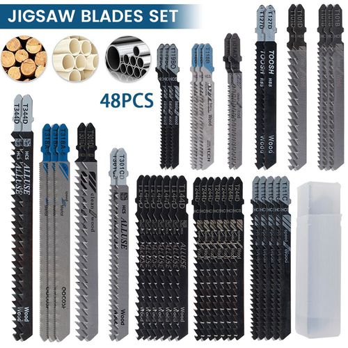 Jeu de scies sauteuses en acier à haute teneur en carbone,tige en T,bois,plastique,métal,lame de coupe pour DEobFum,Bosch,Metabo,48 pièces