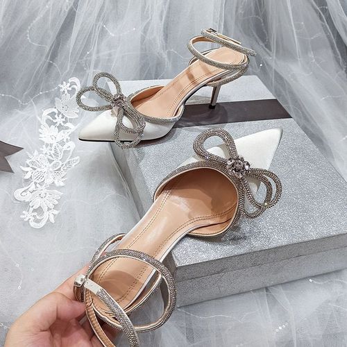 Chaussures Escarpins Biscuits Scintillants Pour Femmessandales En Satin N?ud Papillon En Cristalchaussures Transparentes D'ététalons Hautsfêterhchaussures De Créateur