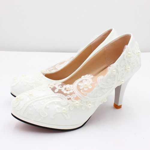 Chaussures Chaussures De Mariage En Dentelle Blanche Pour Femmesgrande Taillechaussures Talons Baschaussures Bout Rondbh2203