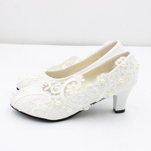 Chaussures Chaussures De Mariage En Dentelle Blanche Pour Femmesgrande Taillechaussures Talons Baschaussures Bout Rondbh2203