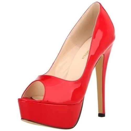 Chaussures Escarpins Peep Parker Plateforme Sexy Pour Femmestalons Extrêmement Hautscuir Verni Stilettochaussures De Mariage Rouges Pour Soirée Et Boîte De Nuit14cm