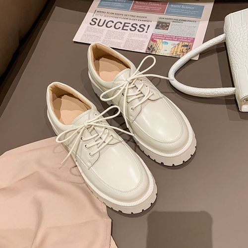 Chaussures Chaussures En Cuir Véritable Pour Femmesmocassins Blancs De Style Britannique Bout Rondchaussures Plateforme Décontractées Pour Femmesprintemps