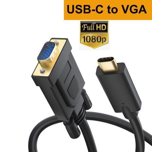 USB-C vers VGA - 1,8m - Adaptateur de convertisseur vidéo pour macbook pro air, USB 3.1 Type C vers DVI HDMI VGA Displayport, câble Thunderbolt 3 vers dvi vga, 1.8m