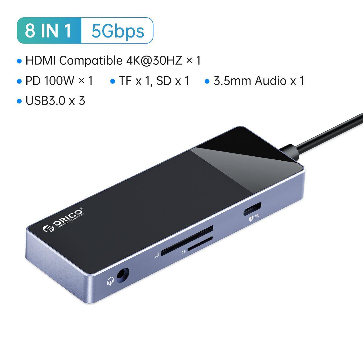 8in1 type-c - Adaptateur Hub USB vers Type C 3.0 séparateur de