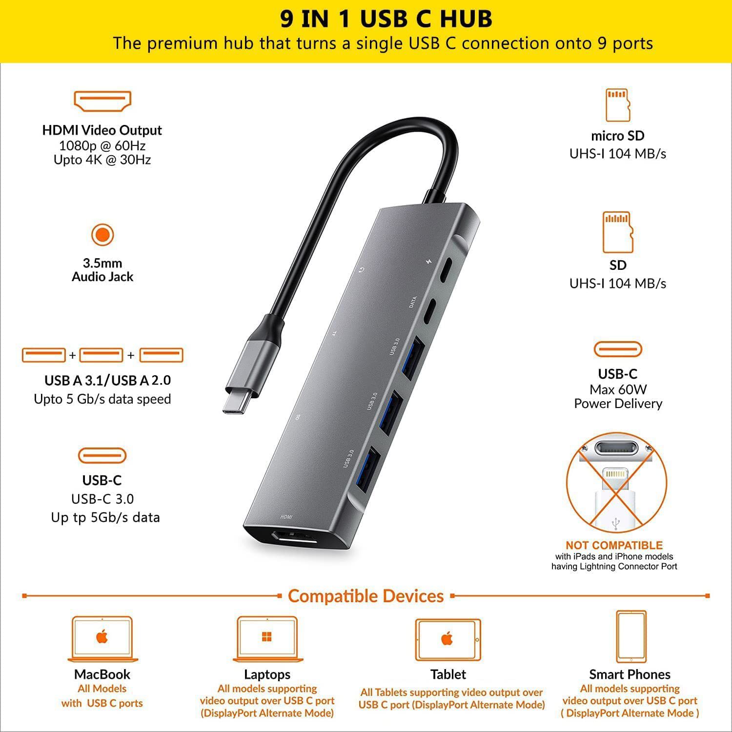 6 en 1 (HDMI.Carte) - Adaptateur Hub USB C avec HDMI 4K 100W... - 2