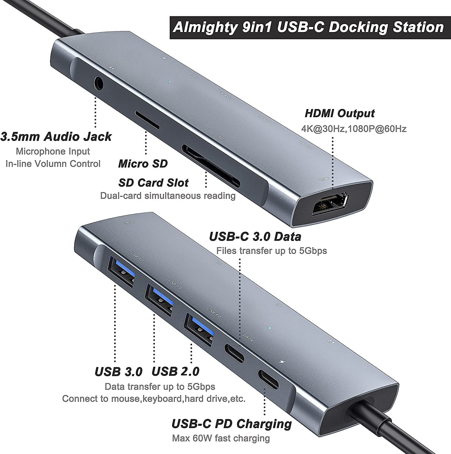 6 en 1 (HDMI.Carte) - Adaptateur Hub USB C avec HDMI 4K 100W... - 3