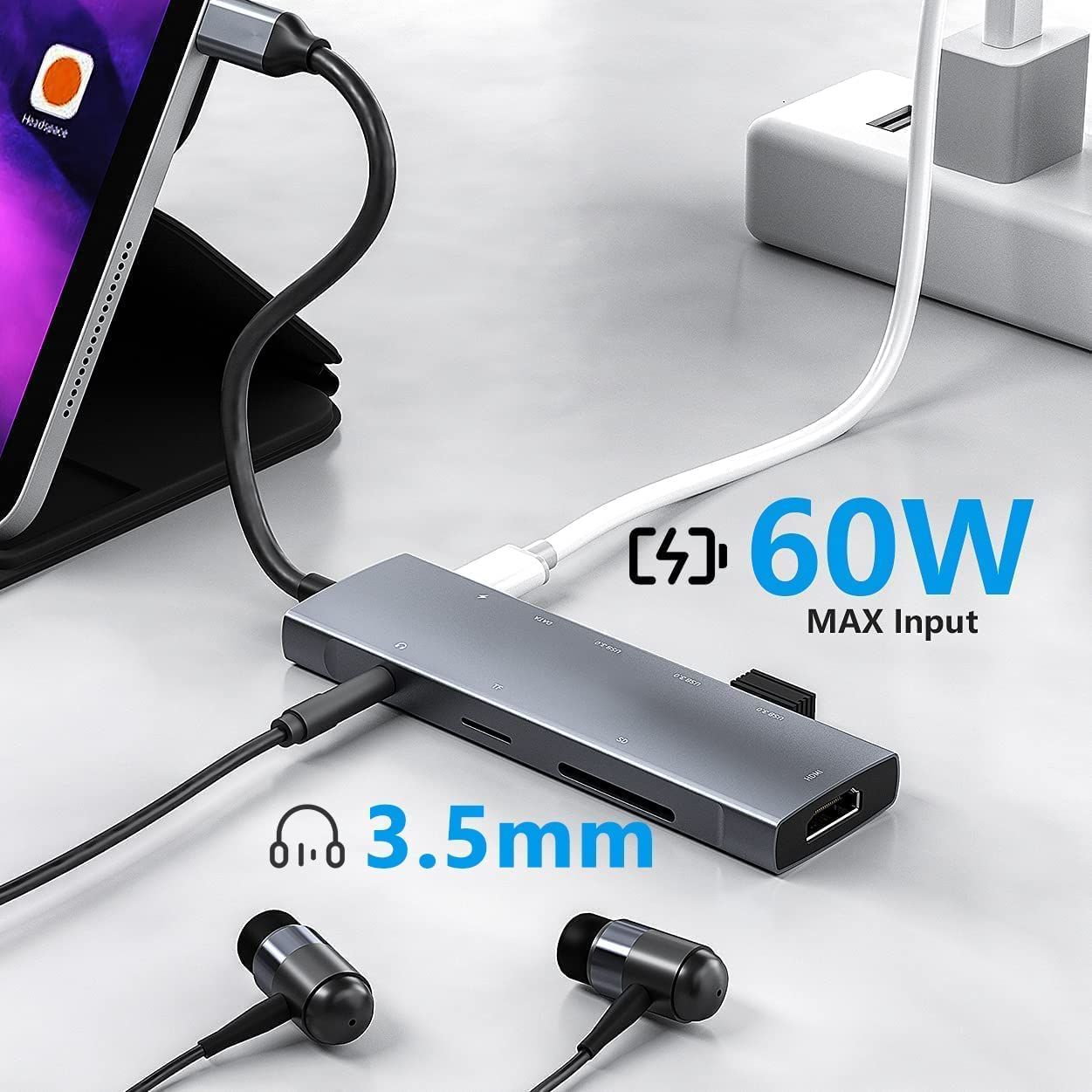 6 en 1 (HDMI.Carte) - Adaptateur Hub USB C avec HDMI 4K 100W... - 4