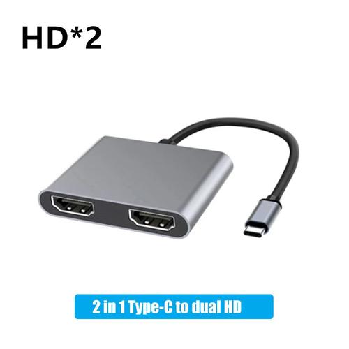 2 en 1 hd - Adaptateur Hub USB type c 4K 60hz vers double HDMI,  Station'accueil'extension'écran compatible pour Macbook, téléphone  portable, PC