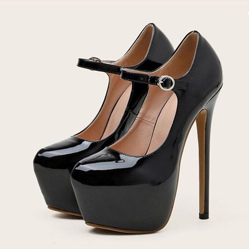 Chaussures Escarpins Plateforme En Cuir Verni Pour Femmeschaussures Sexy Talons Hauts Rouges De 17cmà Bout Rond Avec Sangle Bouclepour Soirée De Mariage