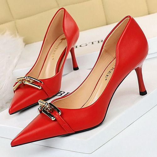 Bigtree-Escarpins À Talons Aiguilles Pour Femme,Chaussures De Banquet,Talons Hauts Pointus,Bouton En Métal,Élégant,Grande Taille 43