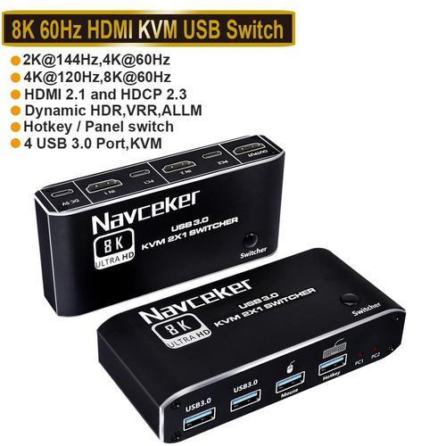ZY-AK4 - commutateur KVM 4K 60Hz, 2 ports, double moniteur, compatible HDMI, USB 3.0, 1080P, avec Port USB 3.0