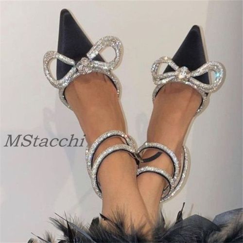 Chaussures Escarpins Biscuits Scintillants Pour Femmessandales En Satin N?ud Papillon En Cristalchaussures Transparentes D'ététalons Hautsfêterhchaussures De Créateur