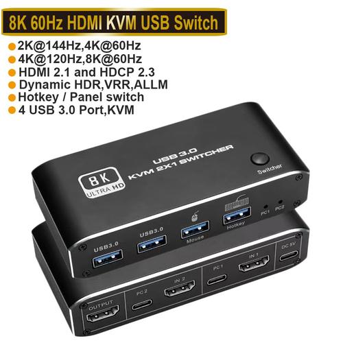 ZY-AK4 - commutateur KVM, HDMI 2.1, 4K, 120Hz, USB 3.0, 8K, 60Hz, 1080 à 240Hz, avec port USB 3.0
