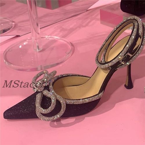 Chaussures Escarpins Biscuits Scintillants Pour Femmessandales En Satin N?ud Papillon En Cristalchaussures Transparentes D'ététalons Hautsfêterhchaussures De Créateur