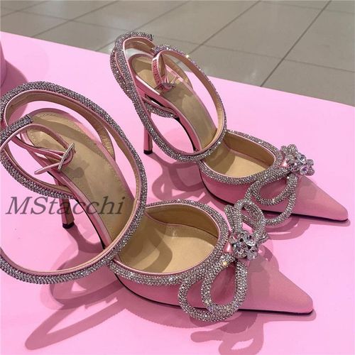 Chaussures Escarpins Biscuits Scintillants Pour Femmessandales En Satin N?ud Papillon En Cristalchaussures Transparentes D'ététalons Hautsfêterhchaussures De Créateur