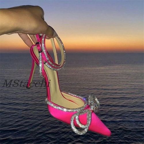 Chaussures Escarpins Biscuits Scintillants Pour Femmessandales En Satin N?ud Papillon En Cristalchaussures Transparentes D'ététalons Hautsfêterhchaussures De Créateur