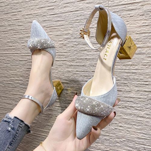 Chaussures Escarpins Talons Hauts En Cristal Pour Femmeschaussureslégantes Boucle De Perle Talons Carrés Pour Fête De Mariageescarpins Bout Pointu Pour Dames