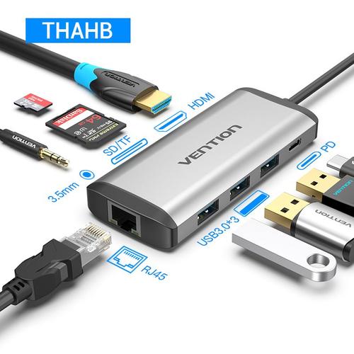 THAHB gris - Hub Usb 3.0 Type C vers HDMI, adaptateur Thunderbolt 3, pour MacBook, Samsung S10, Huawei Mate 20 P30 Pro, Apple USB C