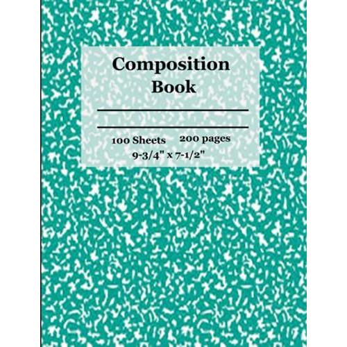 Composition Book: Wide Ruled Comp Book, Writing Journal Notebook With Lined Paper, Home School Supplies For College Students, Girls, Kids, School, ... 9-3/4" X 7-1/2", 100 Sheets, Blue Marble