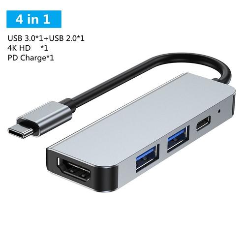 4 en 1 Type-C B - Hub Usb C Pour Macbook, Adaptateur Pc Pd Charge, Station D'accueil Rj45 Hdmi, Carte Tf/sd, Séparateur De Type C