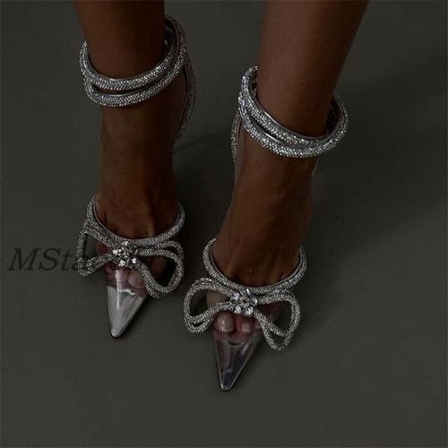 Chaussures Escarpins Biscuits Scintillants Pour Femmessandales En Satin N?ud Papillon En Cristalchaussures Transparentes D'ététalons Hautsfêterhchaussures De Créateur